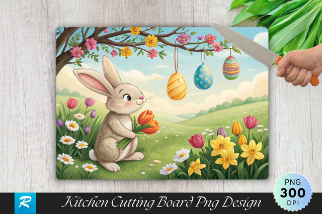 Bunny on a Spring Cutting Board PNG Design Sublimation Regulrcrative 
