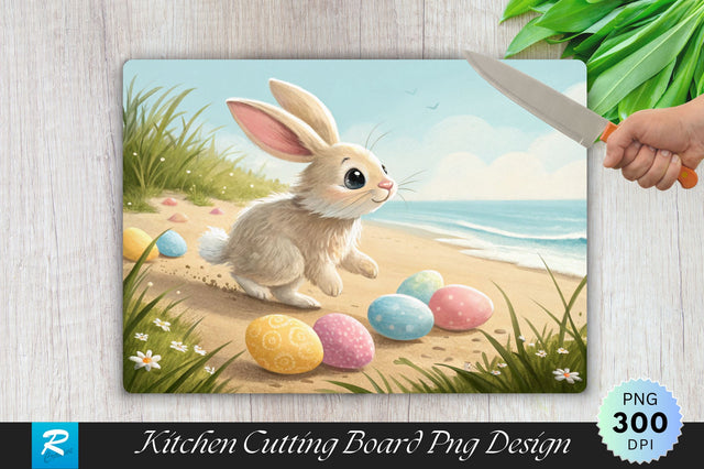 Bunny on the Beach Easter Eggs Cutting Board PNG Design Sublimation Regulrcrative 