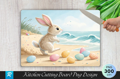 Bunny on the Beach Easter Eggs Cutting Board PNG Design Sublimation Regulrcrative 