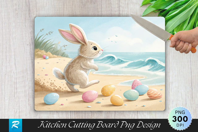 Bunny on the Beach Easter Eggs Cutting Board PNG Design Sublimation Regulrcrative 