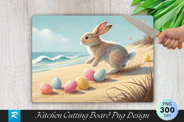 Bunny on the Beach Easter Eggs Cutting Board PNG Design Sublimation Regulrcrative 