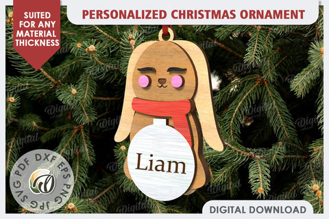 Bunny Personalized Christmas Ornament Laser Cut. Xmas SVG SVG Evgenyia Guschina 