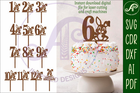Bunny personalized number cake toppers, 13 designs SVG SVG APInspireddesigns 
