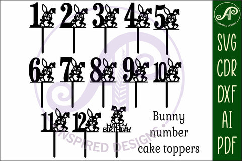 Bunny personalized number cake toppers, 13 designs SVG SVG APInspireddesigns 