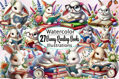 Bunny Reading Books Sublimation Clipart Bundle Sublimation SVGArt 