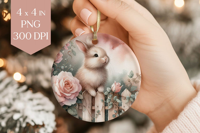 Bunny & Roses Ornament PNG Sublimation BijouBay 