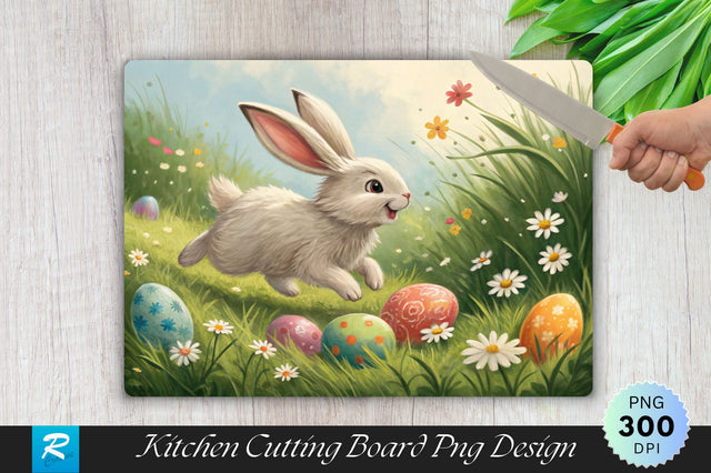 Bunny Running with Colorful Eggs Cutting Board Sublimation Sublimation Regulrcrative 