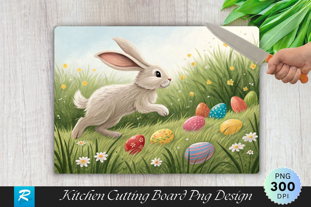 Bunny Running with Colorful Eggs Cutting Board Sublimation Sublimation Regulrcrative 