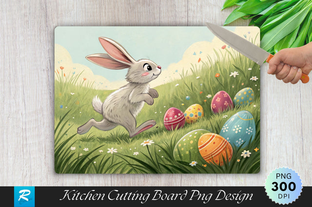 Bunny Running with Colorful Eggs Cutting Board Sublimation Sublimation Regulrcrative 