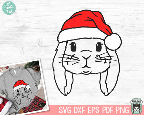 Bunny Santa hat svg file, Bunny with Hat svg, Christmas svg file, Lop Rabbit svg, Christmas cut file, Christmas Santa hat, Bunny Christmas svg SVG Wild Pilot 