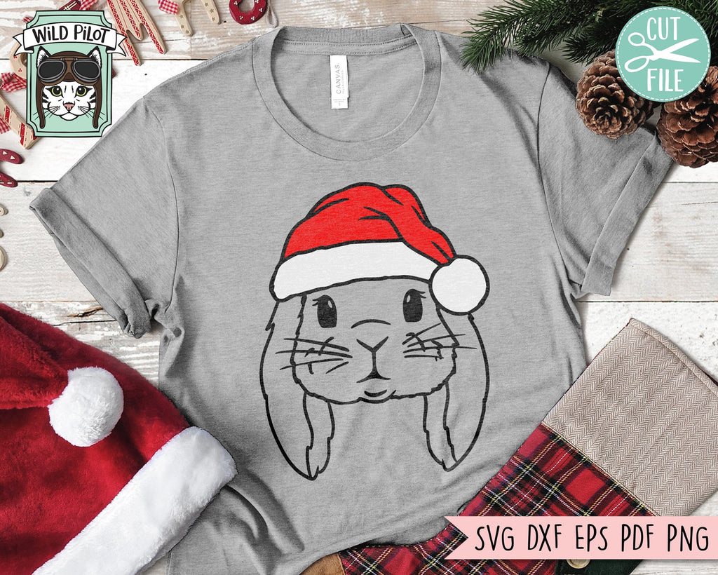 Bunny Santa hat svg file, Bunny with Hat svg, Christmas svg file, Lop ...