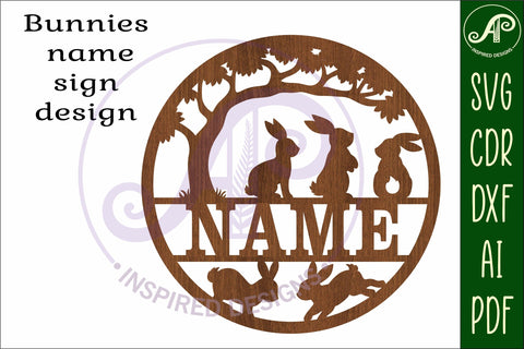 Bunny silhouette name sign svg laser cut template SVG APInspireddesigns 