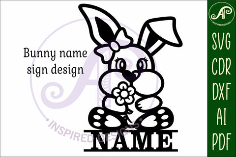 Bunny theme Name sign svg laser cut template SVG APInspireddesigns 