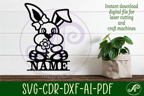 Bunny theme Name sign svg laser cut template SVG APInspireddesigns 