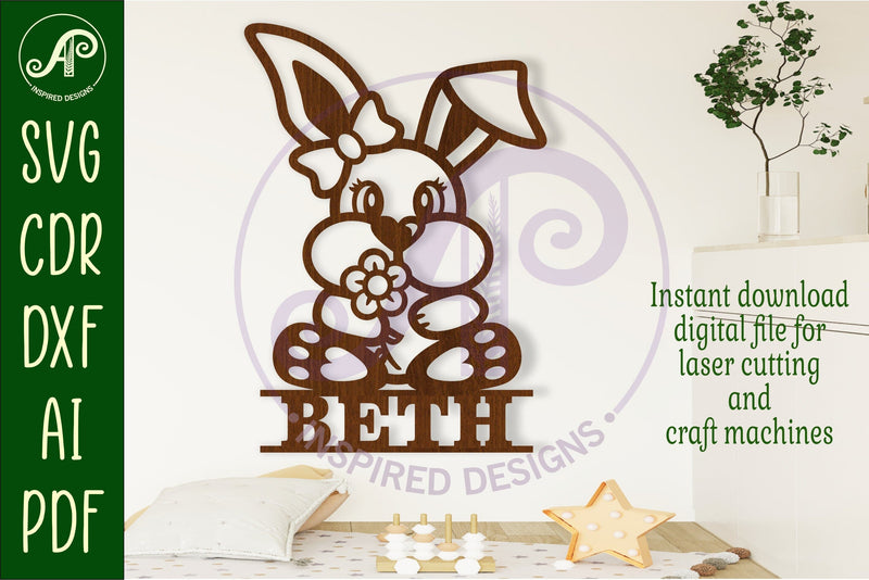 Bunny theme Name sign svg laser cut template SVG APInspireddesigns 
