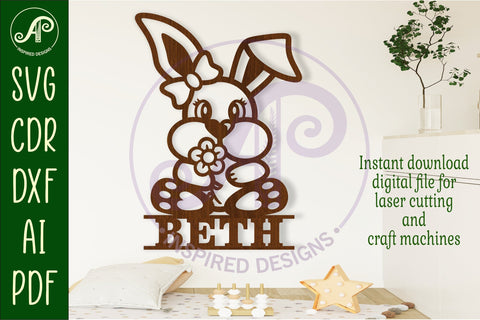 Bunny theme Name sign svg laser cut template SVG APInspireddesigns 