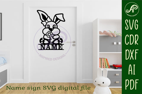 Bunny theme Name sign svg laser cut template SVG APInspireddesigns 