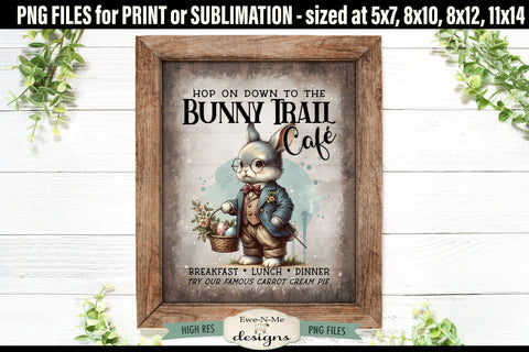Bunny Trail Cafe Sublimation Design | Vintage Sign PNG Sublimation Ewe-N-Me Designs 