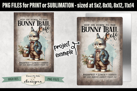 Bunny Trail Cafe Sublimation Design | Vintage Sign PNG Sublimation Ewe-N-Me Designs 