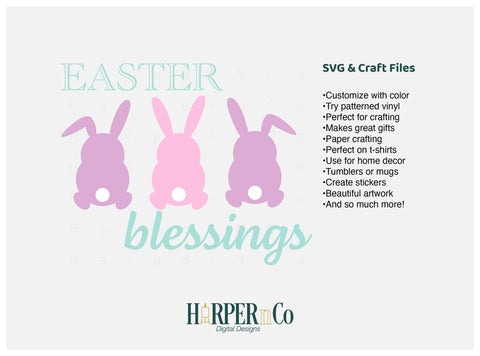 Bunny Trio Easter Blessing SVG PNG Cut EPS File SVG HarperNCo 