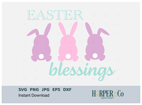 Bunny Trio Easter Blessing SVG PNG Cut EPS File SVG HarperNCo 