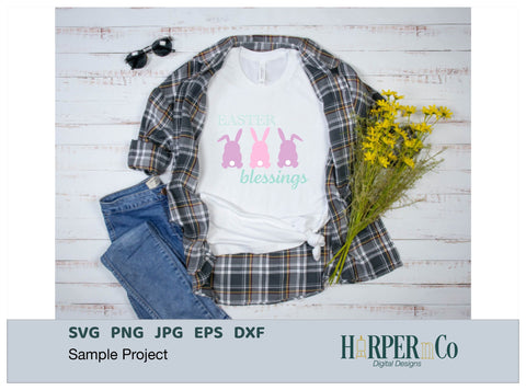 Bunny Trio Easter Blessing SVG PNG Cut EPS File SVG HarperNCo 