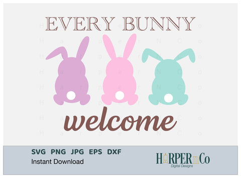 Bunny Trio Every Bunny Welcome SVG, PNG SVG HarperNCo 