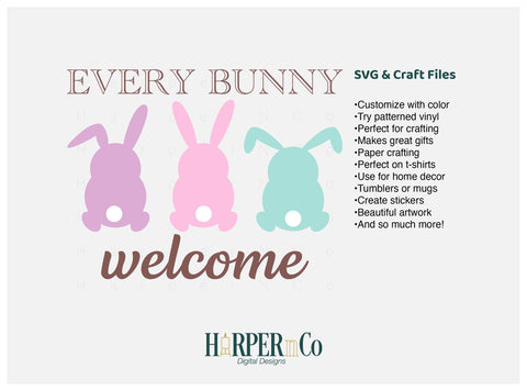 Bunny Trio Every Bunny Welcome SVG, PNG SVG HarperNCo 