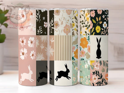 Bunny Tumbler, Spring Decor, Rabbits Design, Quilt Pattern, 20oz Tumbler Wrap, PNG Sublimation, Easter Gifts Sublimation Lara' s Designs 