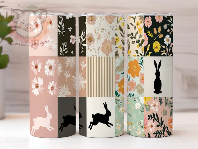 Bunny Tumbler, Spring Decor, Rabbits Design, Quilt Pattern, 20oz Tumbler Wrap, PNG Sublimation, Easter Gifts Sublimation Lara' s Designs 