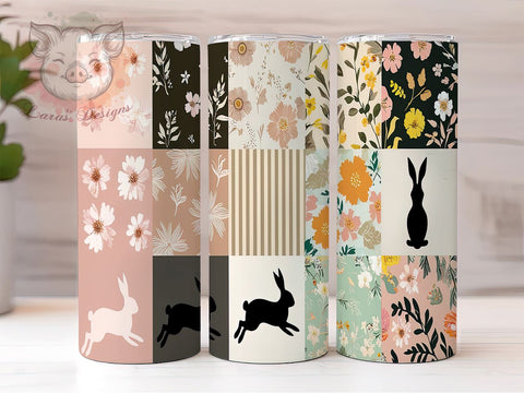 Bunny Tumbler, Spring Decor, Rabbits Design, Quilt Pattern, 20oz Tumbler Wrap, PNG Sublimation, Easter Gifts Sublimation Lara' s Designs 