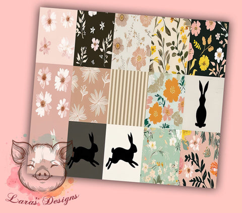 Bunny Tumbler, Spring Decor, Rabbits Design, Quilt Pattern, 20oz Tumbler Wrap, PNG Sublimation, Easter Gifts Sublimation Lara' s Designs 