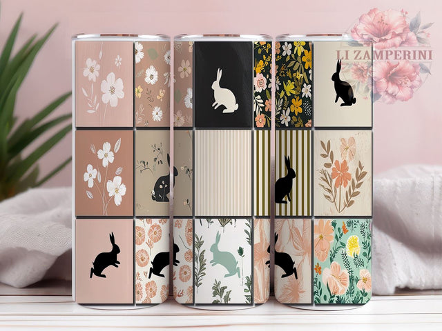 Bunny Tumbler Wrap, Spring Rabbit Design, Quilt Pattern PNG, Sublimation 20oz Tumbler, Cute Bunny Art, Easter Drinkware, Floral Rabbit Wrap Sublimation Li Zamperini 