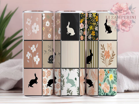 Bunny Tumbler Wrap, Spring Rabbit Design, Quilt Pattern PNG, Sublimation 20oz Tumbler, Cute Bunny Art, Easter Drinkware, Floral Rabbit Wrap Sublimation Li Zamperini 