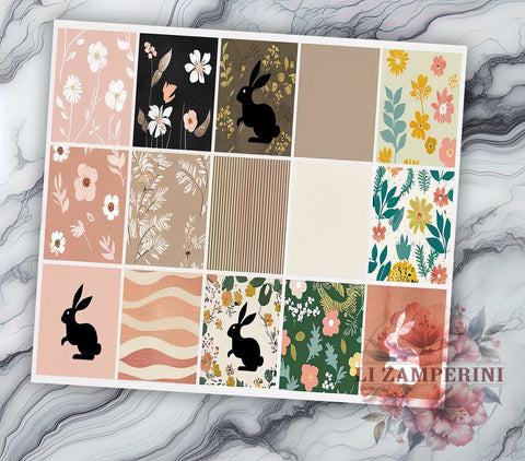 Bunny Tumbler Wrap, Spring Rabbit Design, Quilt Pattern PNG, Sublimation 20oz Tumbler, Cute Bunny Art, Easter Drinkware, Floral Rabbit Wrap Sublimation Li Zamperini 