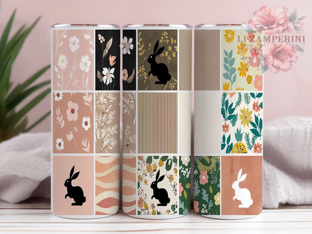 Bunny Tumbler Wrap, Spring Rabbit Design, Quilt Pattern PNG, Sublimation 20oz Tumbler, Cute Bunny Art, Easter Drinkware, Floral Rabbit Wrap Sublimation Li Zamperini 