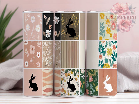 Bunny Tumbler Wrap, Spring Rabbit Design, Quilt Pattern PNG, Sublimation 20oz Tumbler, Cute Bunny Art, Easter Drinkware, Floral Rabbit Wrap Sublimation Li Zamperini 