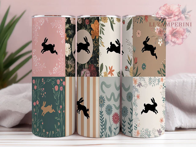 Bunny Tumbler Wrap, Spring Rabbit Design, Quilt Pattern PNG, Sublimation 20oz Tumbler, Cute Bunny Art, Easter Drinkware, Floral Rabbit Wrap Sublimation Li Zamperini 