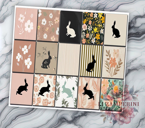 Bunny Tumbler Wrap, Spring Rabbit Design, Quilt Pattern PNG, Sublimation 20oz Tumbler, Cute Bunny Art, Easter Drinkware, Floral Rabbit Wrap Sublimation Li Zamperini 