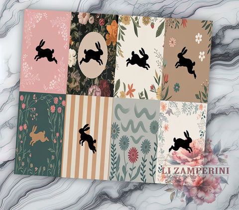 Bunny Tumbler Wrap, Spring Rabbit Design, Quilt Pattern PNG, Sublimation 20oz Tumbler, Cute Bunny Art, Easter Drinkware, Floral Rabbit Wrap Sublimation Li Zamperini 