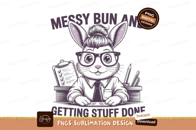 Bunny wearing glasses and tie clipboard pencil Sublimation Designangry 