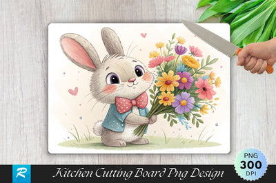 Bunny with Bow Tie and Bouquet Cutting Board PNG Design Sublimation Regulrcrative 
