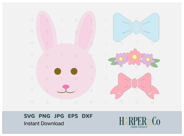 Bunny with Bows and Flowers SVG PNG Cut EPS File SVG HarperNCo 