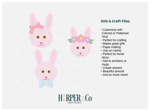 Bunny with Bows and Flowers SVG PNG Cut EPS File SVG HarperNCo 