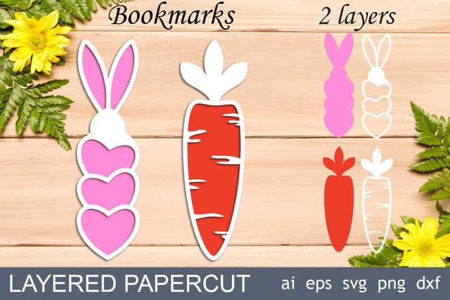 Bunny with carrot bookmark, Easter bookmark, Layered papercut SVG AnastasiyaArtDesign 