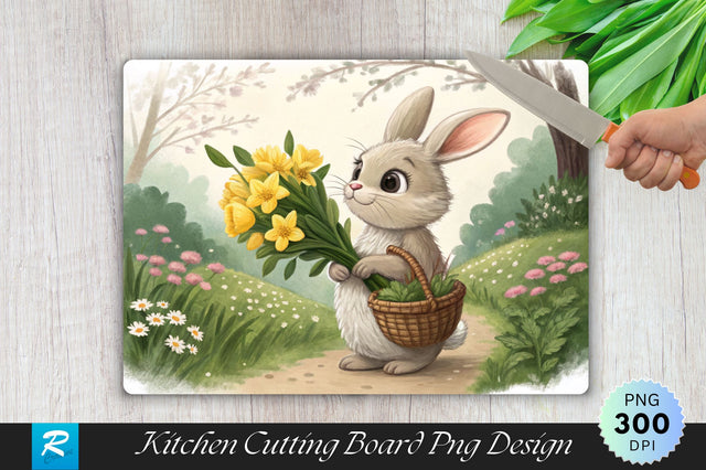 Bunny with Daffodils Cutting Board PNG Design Sublimation Regulrcrative 