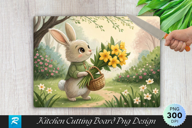 Bunny with Daffodils Cutting Board PNG Design Sublimation Regulrcrative 