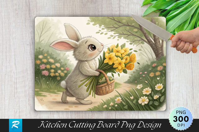 Bunny with Daffodils Cutting Board PNG Design Sublimation Regulrcrative 