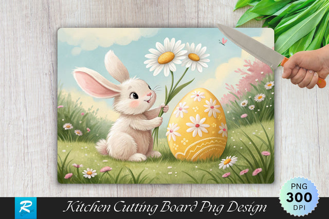 Bunny with Daisy and Easter Egg Cutting Board PNG Design Sublimation Regulrcrative 