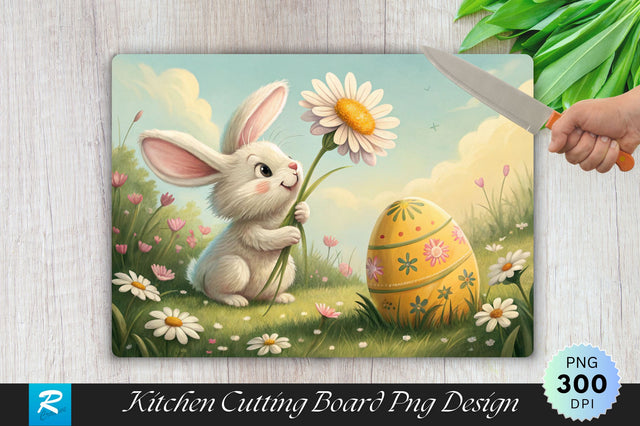 Bunny with Daisy and Easter Egg Cutting Board PNG Design Sublimation Regulrcrative 